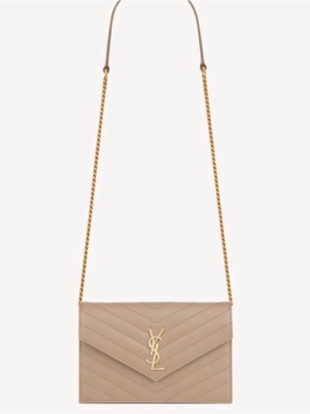 Saint Laurent Beige Quilted Leather Crossbody with Gold YSL Chain - Picture 10 of 12